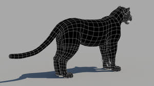 Amur Leopard 3D Model: Wireframe Side View - Subdivision Level 0 Thumbnail