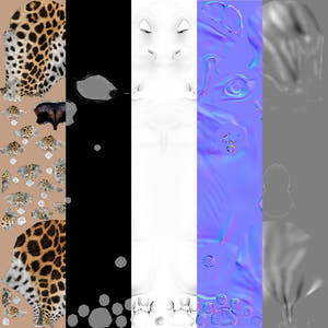 Amur Leopard 3D Model Texture Map Types - Diffuse/ color, Specular, AA, Normal and displace Thumbnail