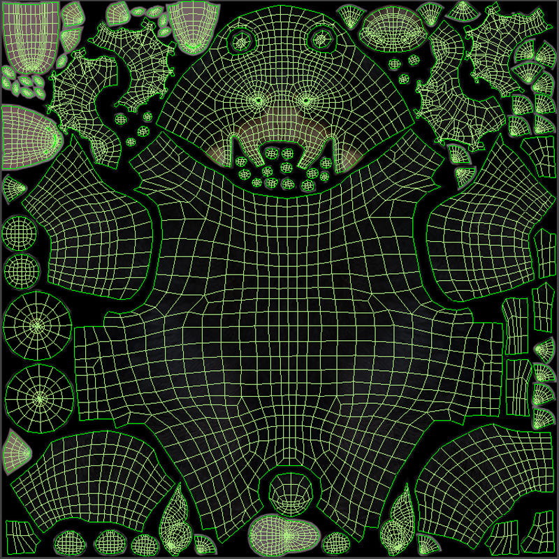 Animated Black Bear 3D Model body UV map with clean non-overlapping unwrapped layout for texturing