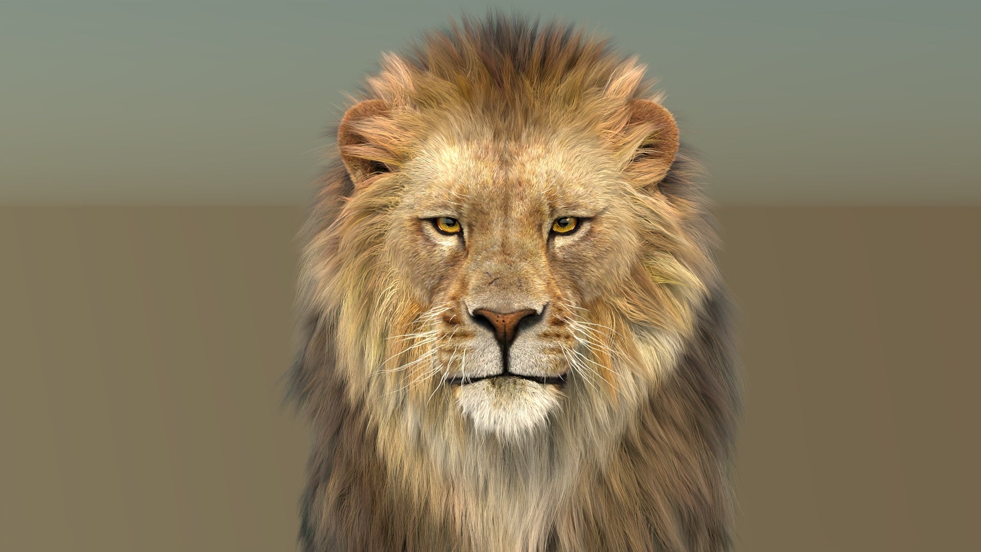 Photorealistic lion 3d model: Head close up rendering