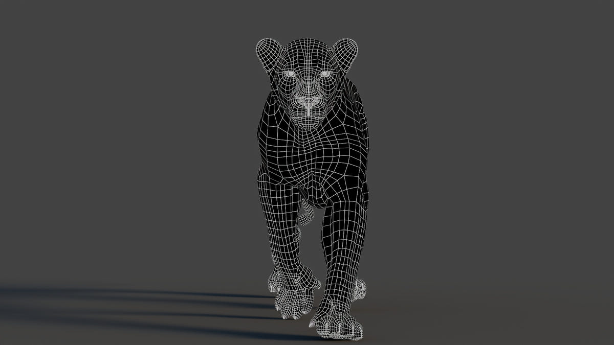 Lifelike Lion 3D Model Wireframe view 0