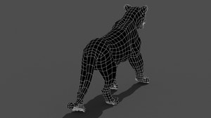 Animated Lioness 3D Model Wireframe View - Subdivision Level 0 Thumbnail
