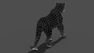 Animated Lioness 3D Model Wireframe View - Subdivision Level 0 Thumbnail