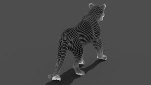 Animated Lioness 3D Model Wireframe View - Subdivision Level 1 Thumbnail