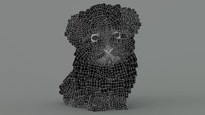 Animated Maltipoo Dog Puppy 3D Model Alpha Hair Wireframe View Thumbnail