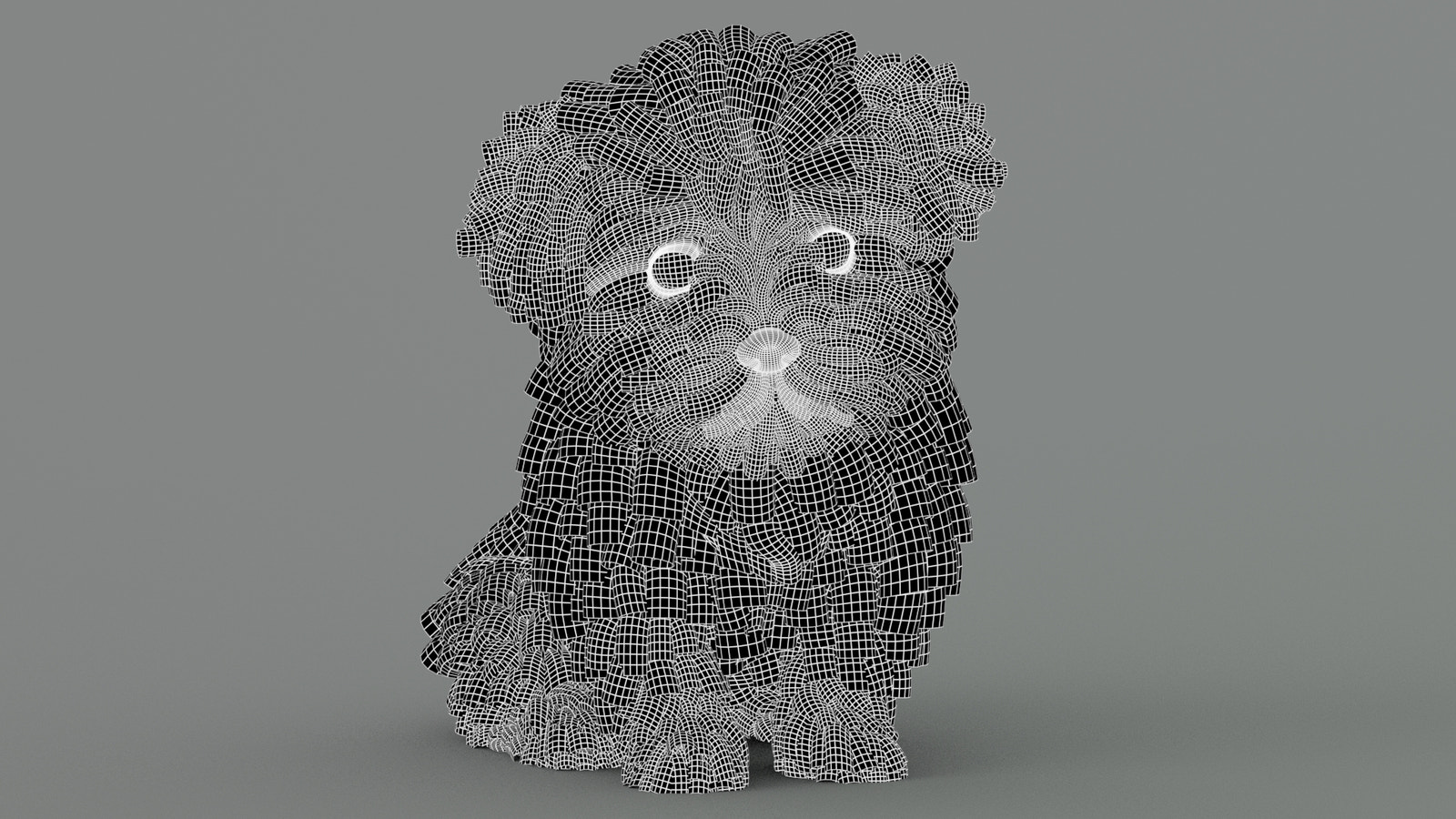 Animated Maltipoo Dog Puppy 3D Model Alpha Hair Wireframe View