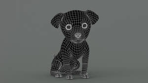 Animated Maltipoo Dog Puppy 3D Model Wireframe View Thumbnail