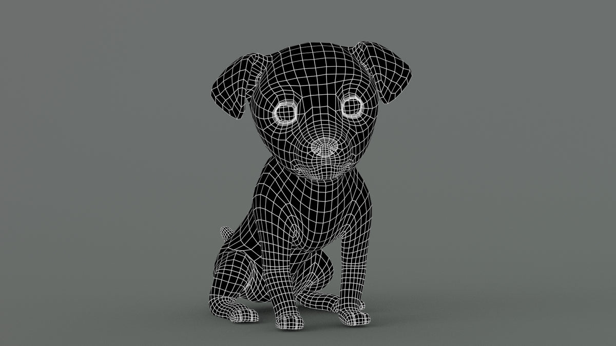 Animated Maltipoo Dog Puppy 3D Model Wireframe View