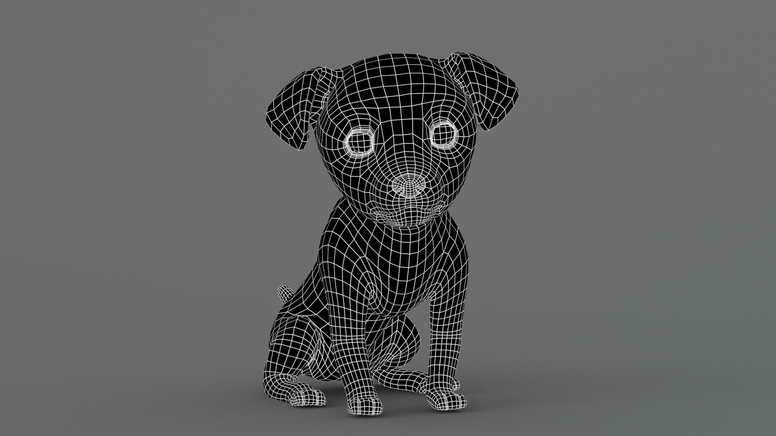 Animated Maltipoo Dog Puppy 3D Model Wireframe View