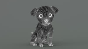 Animated Maltipoo Dog Puppy 3D Model Wireframe View Thumbnail