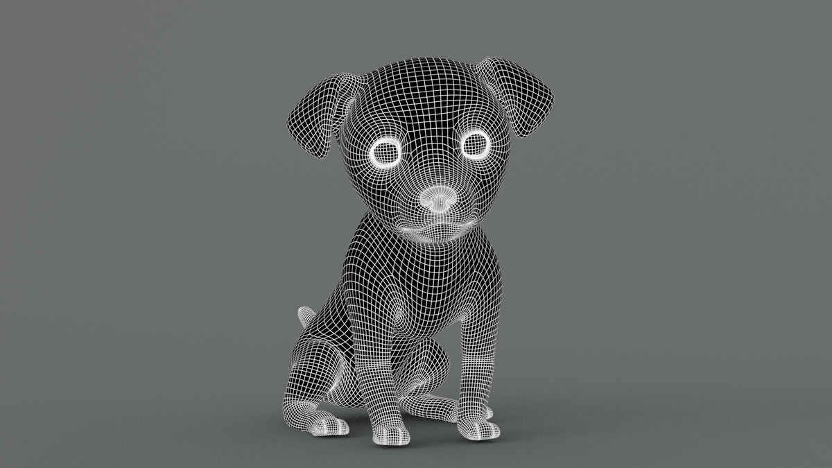 Animated Maltipoo Dog Puppy 3D Model Wireframe View