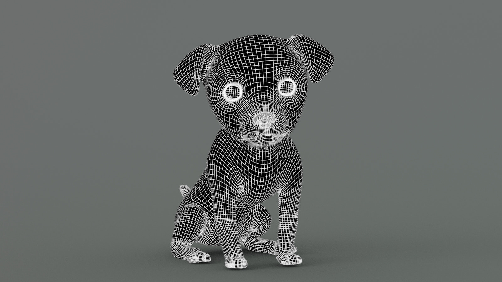 Animated Maltipoo Dog Puppy 3D Model Wireframe View