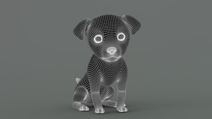 Animated Maltipoo Dog Puppy 3D Model Wireframe View Thumbnail