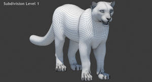 Animated Snow Leopard 3D Model Wireframe Subdivision Level 1 Thumbnail