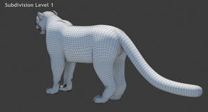 Animated Snow Leopard 3D Model Wireframe Subdivision Level 1 Thumbnail