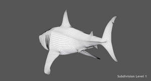 Animated Great White Shark 3D Model Wireframe View Thumbnail