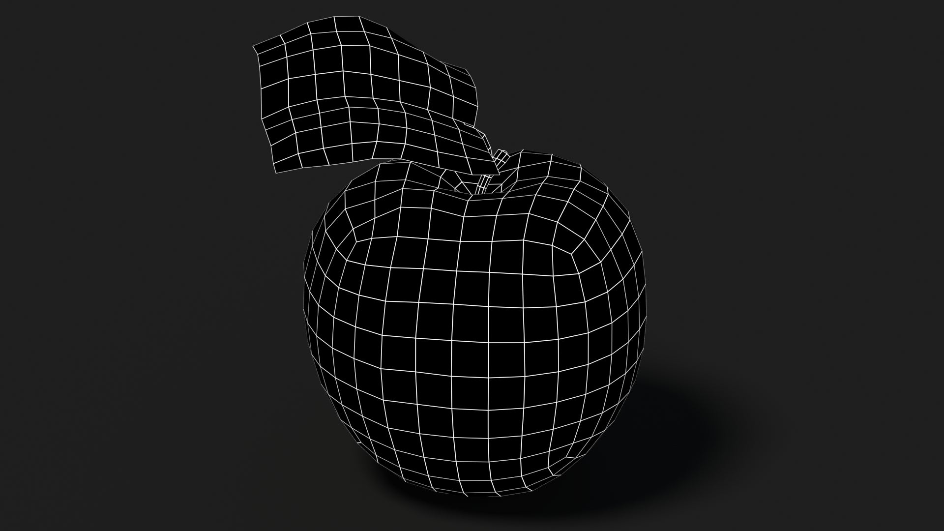 Apple Fruit 3D Model Wireframe View - Subdivision Level 0