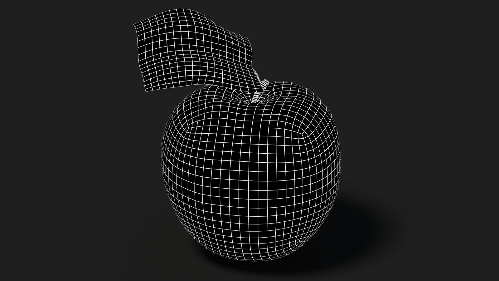 Apple Fruit 3D Model Wireframe View - Subdivision Level 1