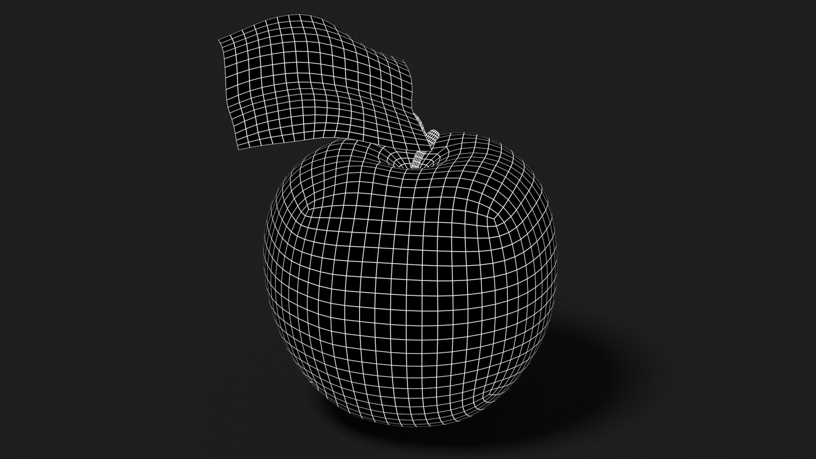 Apple Fruit 3D Model Wireframe View - Subdivision Level 1