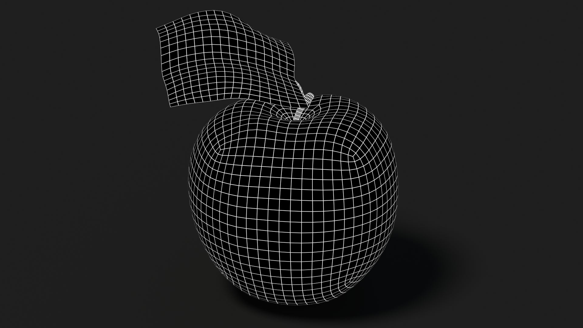 Apple Fruit 3D Model Wireframe View - Subdivision Level 1