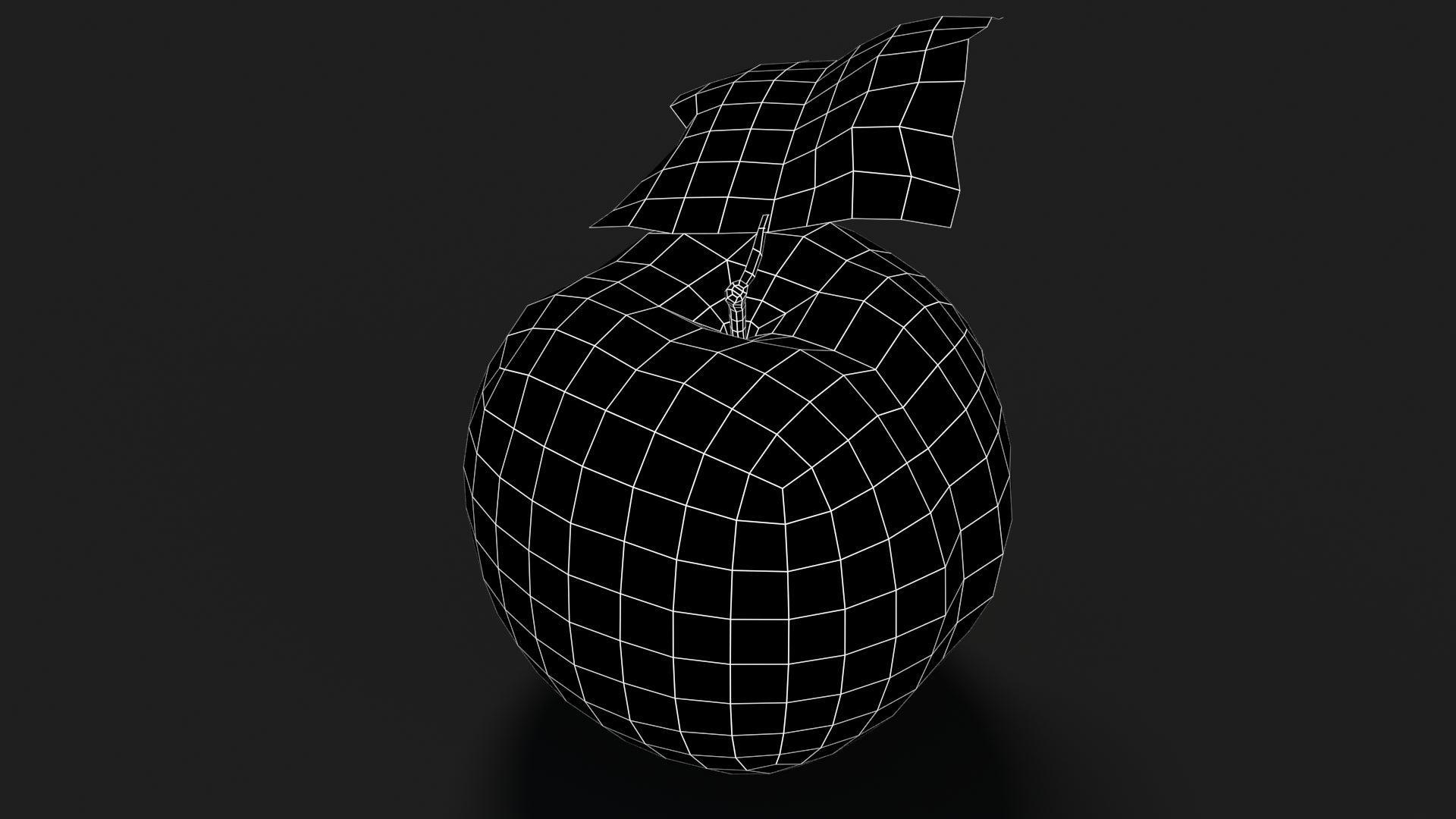 Apple Fruit 3D Model Wireframe View - Subdivision Level 0