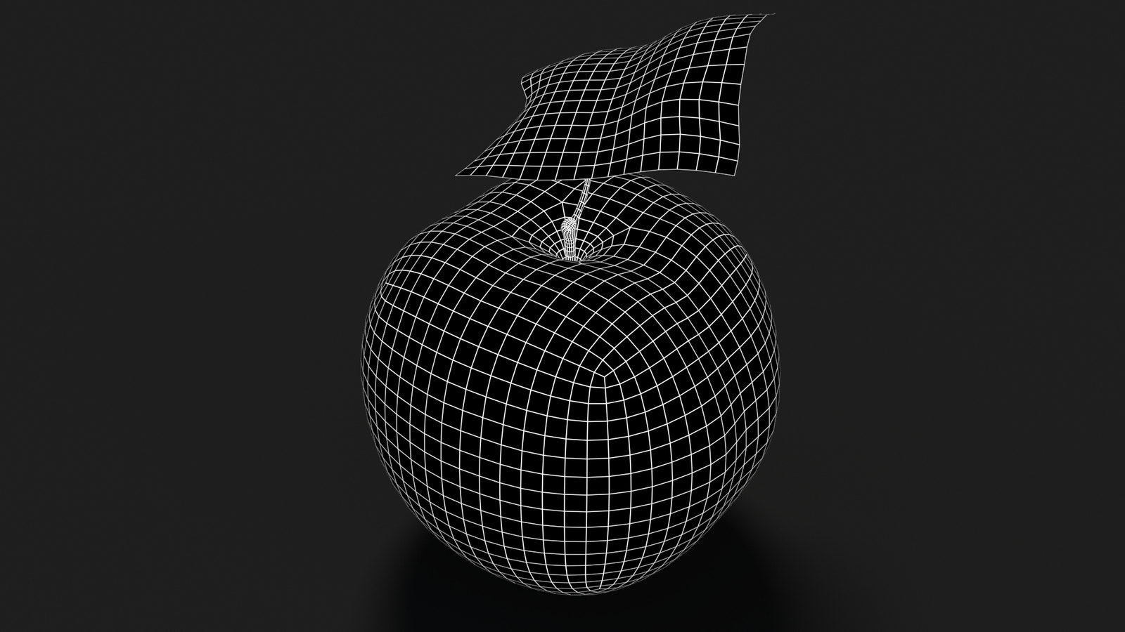 Apple Fruit 3D Model Wireframe View - Subdivision Level 1