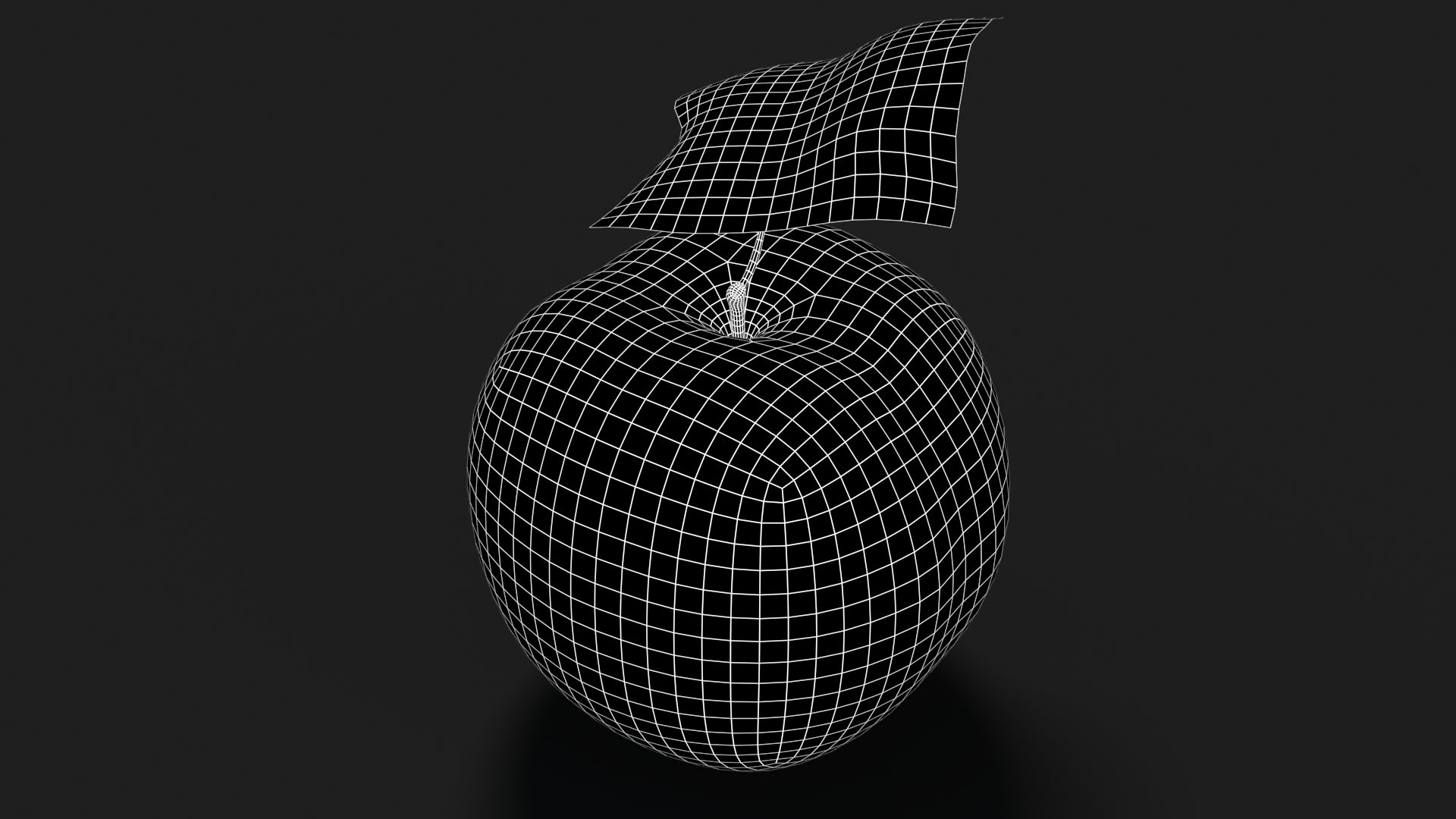 Apple Fruit 3D Model Wireframe View - Subdivision Level 1