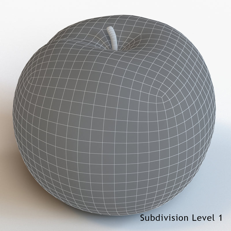 Red Apple 3D Model Wireframe View 1