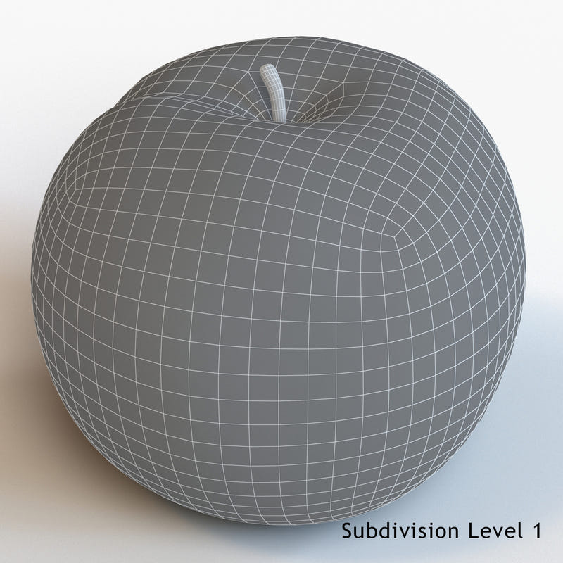 Red Apple 3D Model Wireframe View 1