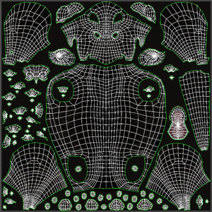 Full-body UV layout of black panther 3D model, optimized for texture painting and fur grooming.
