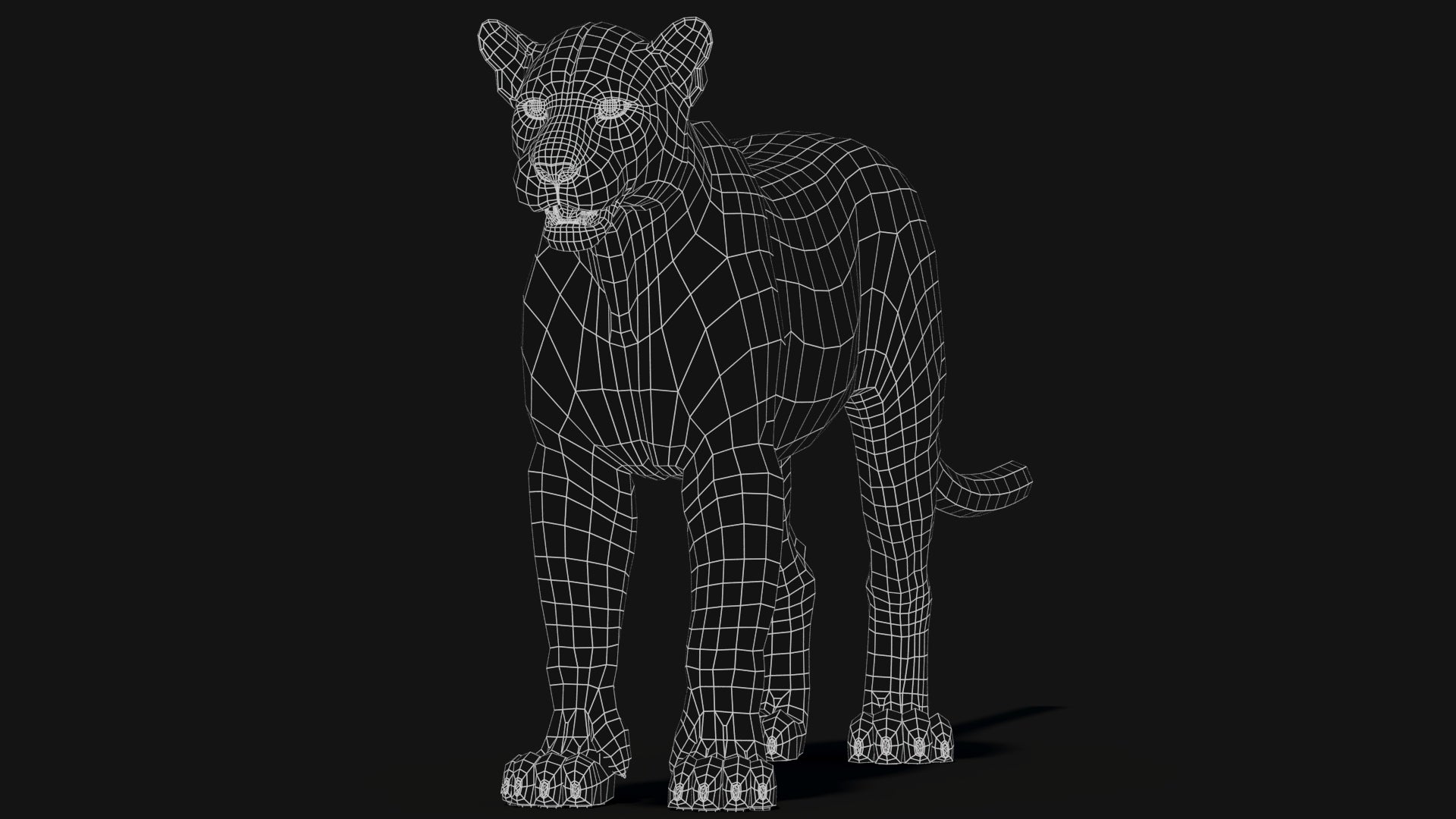 Black Panther 3D Model: Wireframe View - Subdivision Level O
