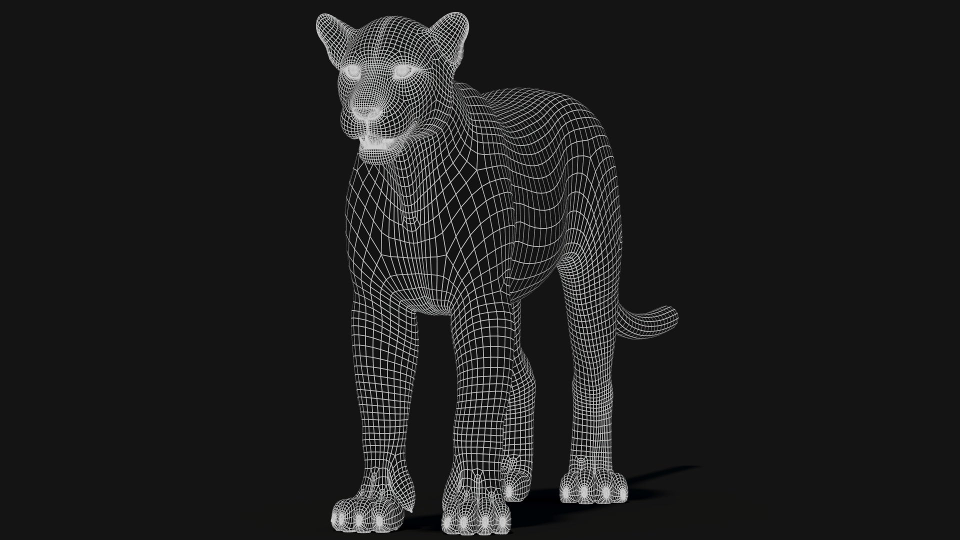 Black Panther 3D Model: Wireframe View - Subdivision Level 1