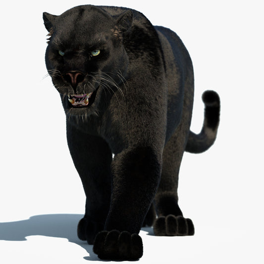 Animated Black Panther 3D Model with Fur