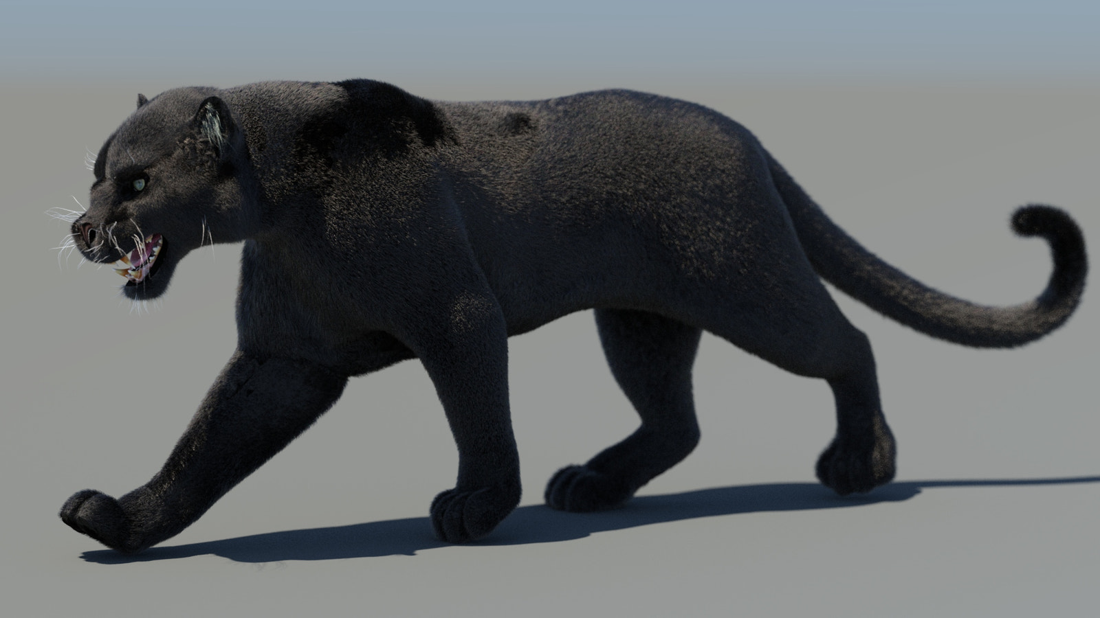 Animated Black Panther 3D Model with Fur