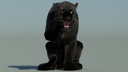 Rigged Black Panther 3D Model with Fur