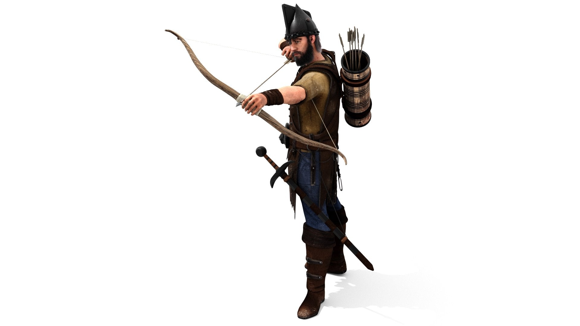 Rigged Archer 3D Model with Hair