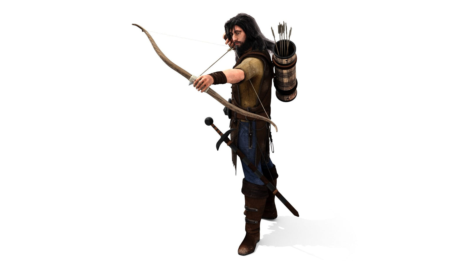 Rigged Archer 3D Model with Hair