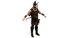 Figure in fantasy costume with armor and weapon on a white background Thumbnail