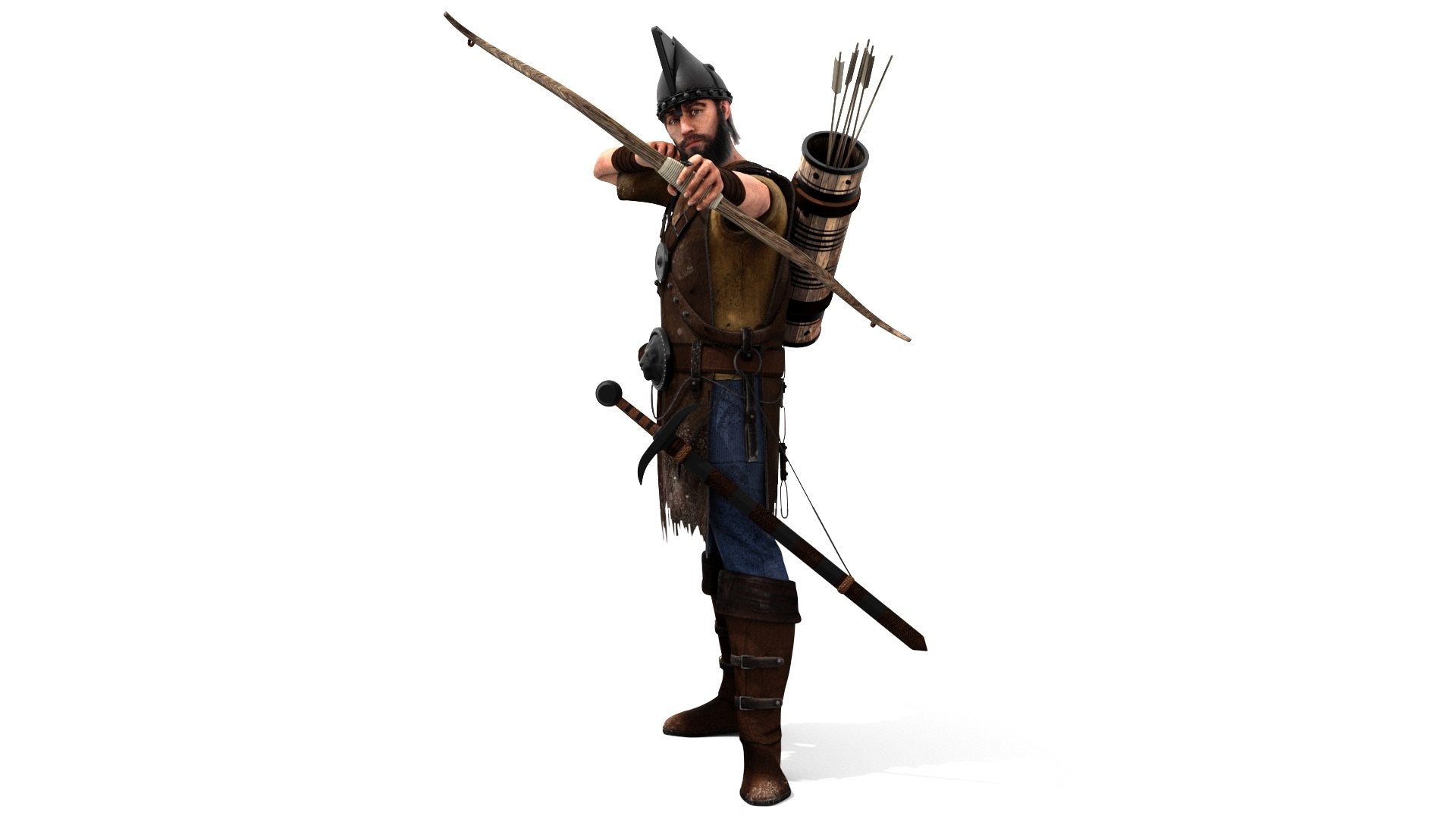 Rigged Archer 3D Model with Hair