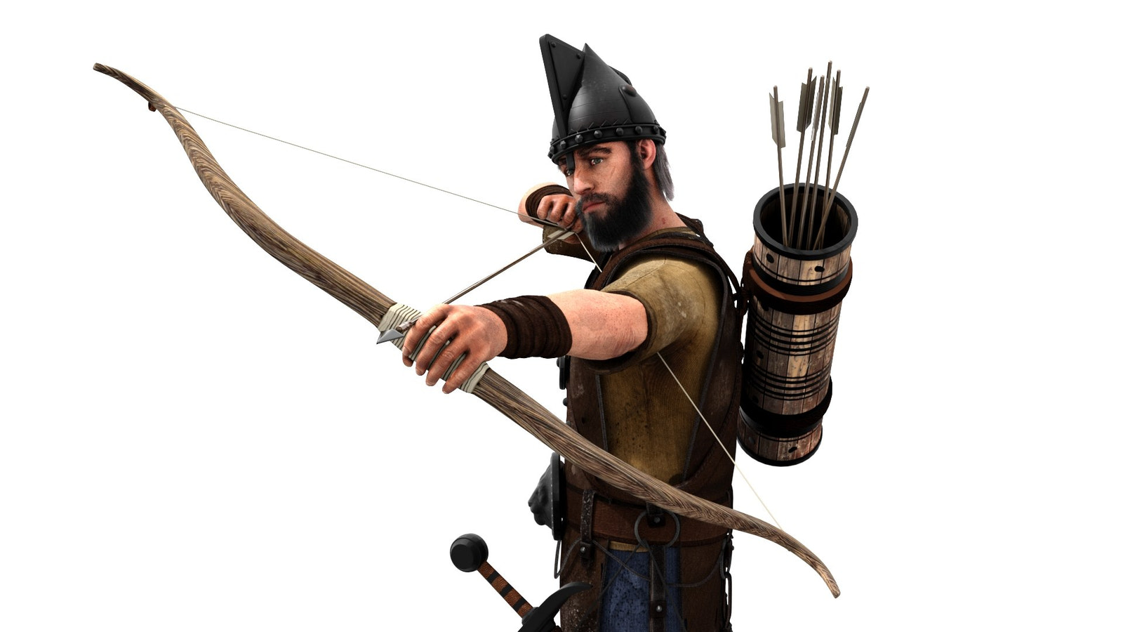 Animated Archer 3D Model with Hair