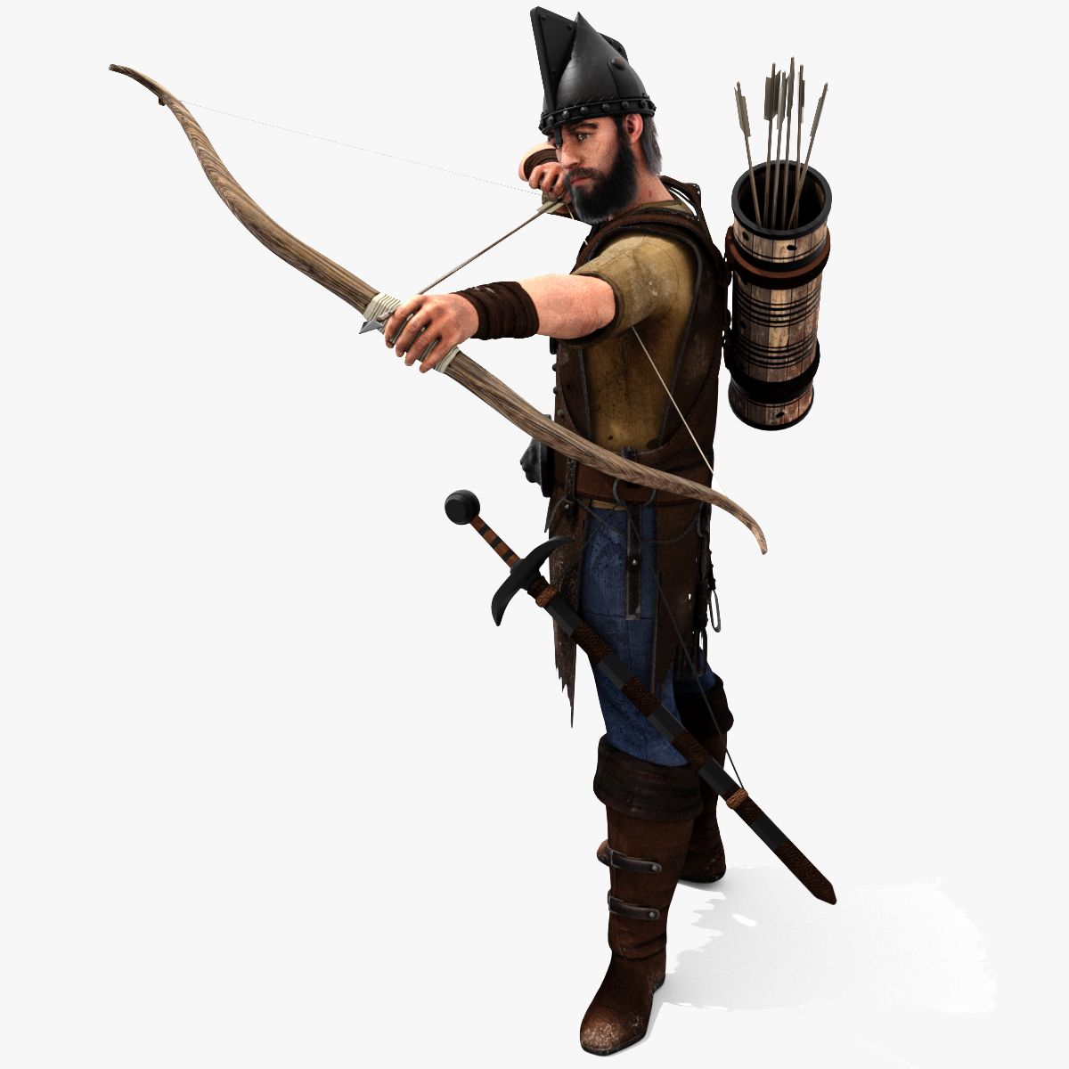 Rigged Archer 3D Model with Hair