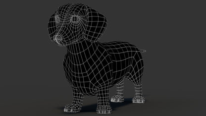 Dachshund 3D Model Wireframe View Subdivision Level 0