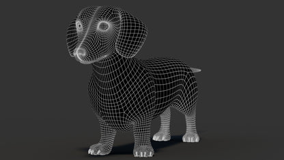 Dachshund 3D Model Wireframe View Subdivision Level 1