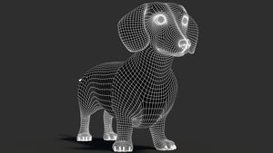 Black Dachshund Dog 3D Model Wireframe View Thumbnail