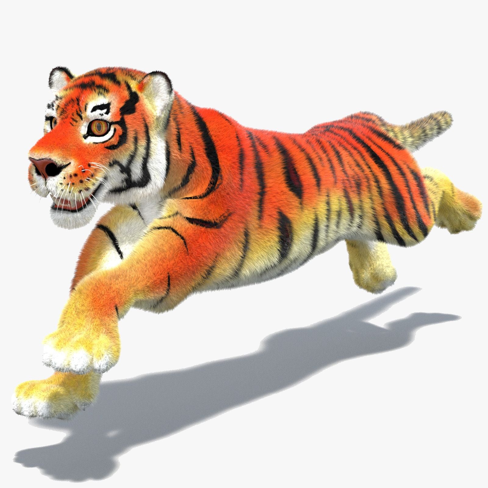 Cartoon Tiger Animated with Fur 3D Model