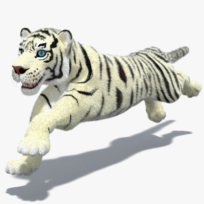 White Cartoon Tiger Animated Fur 3D Model