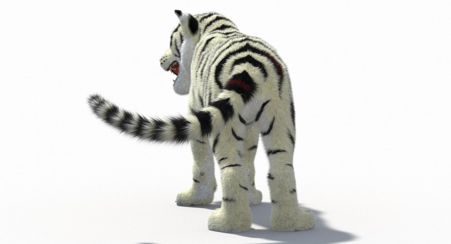 White Cartoon Tiger Animated Fur