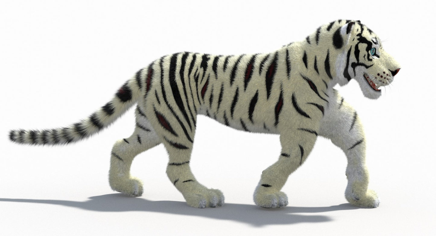 White Cartoon Tiger Animated Fur