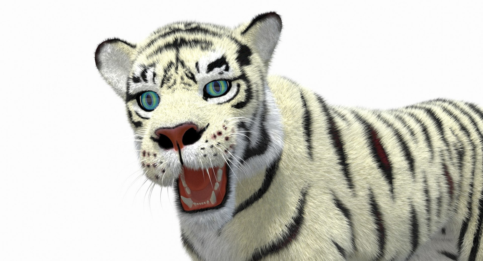 White Cartoon Tiger Animated Fur 3D Model