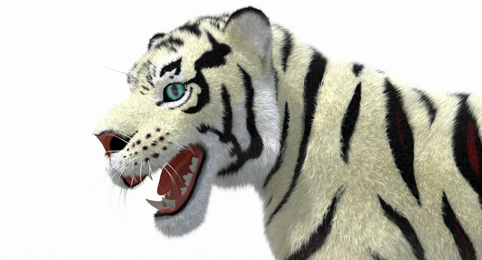 White Cartoon Tiger Animated Fur 3D Model